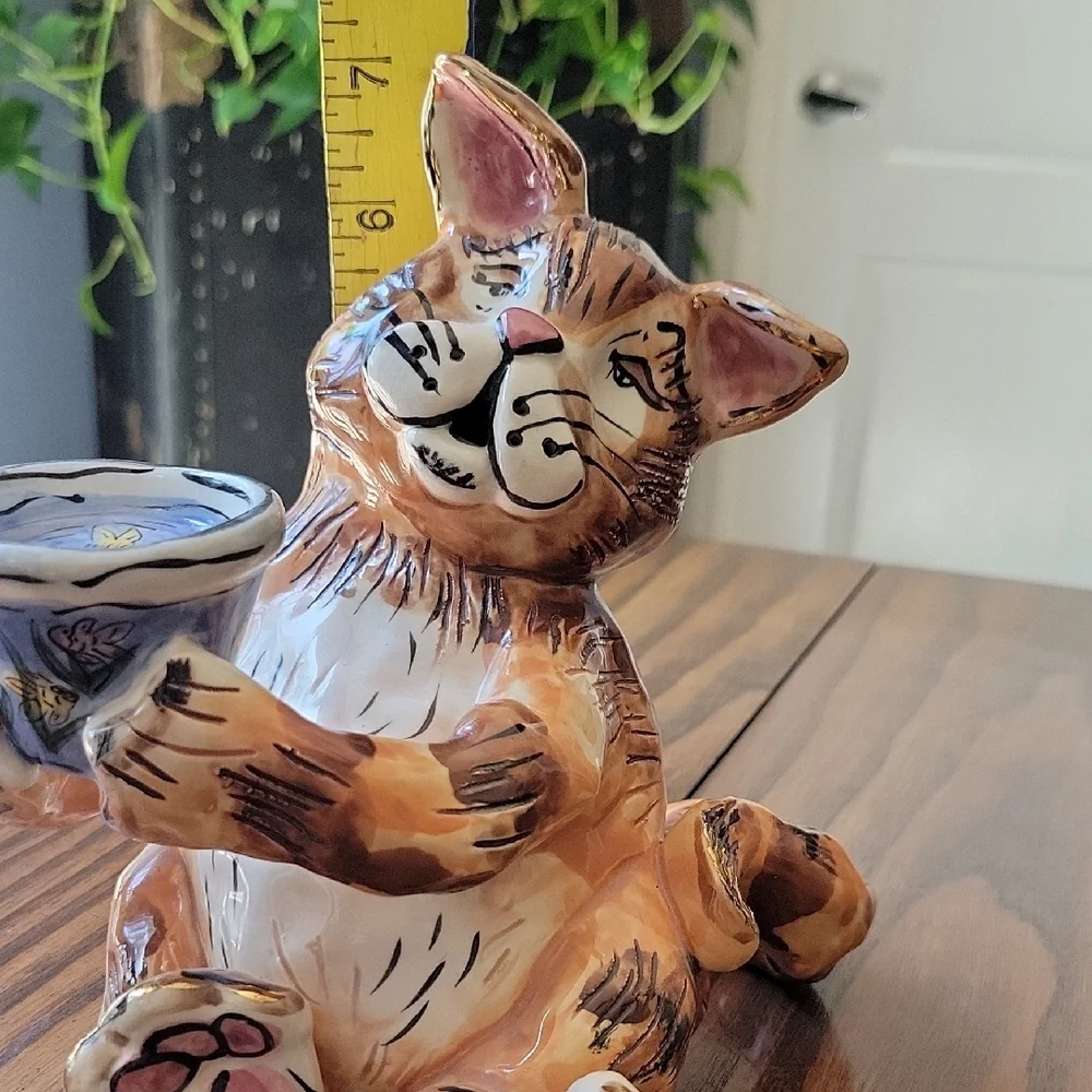 2000 BLUE SKY Cat Figurine / Candle Holder by Heather Goldminc